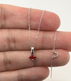 4mm Red Sapphire Solitaire Pendant | 14K White Gold AAA Princess Cut Sapphire 0.30–0.65 Ct