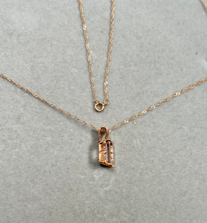 14K Pink Gold Morganite Pendant – 2.65-3.23 Ct 10x8mm AAA Emerald-Cut Solitaire Scroll Necklace – Genuine Peach Pink Gemstone Jewelry Gift