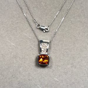 Citrine & Diamond Pendant | 14K White Gold Necklace