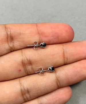 14K White Gold Black Diamond Stud Earrings – 2/3 Ct AA Round Men’s or Women’s Solitaire Earrings – Genuine Natural Gemstone Jewelry Gift
