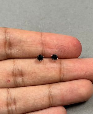 14K White Gold Black Diamond Stud Earrings – 2/3 Ct AA Round Men’s or Women’s Solitaire Earrings – Genuine Natural Gemstone Jewelry Gift