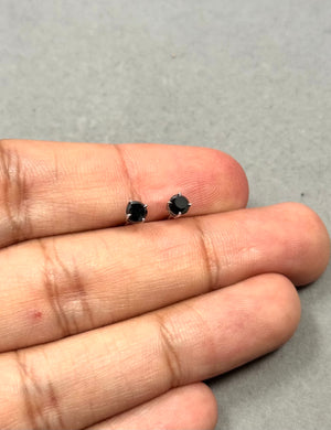 14K White Gold Black Diamond Stud Earrings – 2/3 Ct AA Round Men’s or Women’s Solitaire Earrings – Genuine Natural Gemstone Jewelry Gift