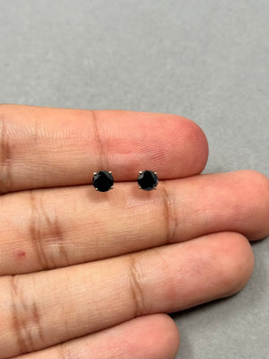 14K Yellow Gold Black Diamond Stud Earrings – 0.85 Ct AA Round Solitaire Earrings for Men or Women – Genuine Natural Gemstone Jewelry Gift
