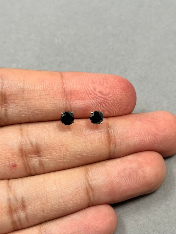 14K Yellow Gold Black Diamond Stud Earrings – 0.85 Ct AA Round Solitaire Earrings for Men or Women – Genuine Natural Gemstone Jewelry Gift
