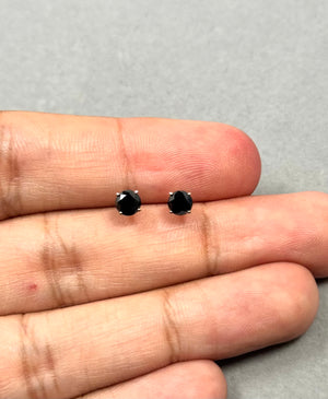 14K Yellow Gold Black Diamond Stud Earrings – 0.85 Ct AA Round Solitaire Earrings for Men or Women – Genuine Natural Gemstone Jewelry Gift