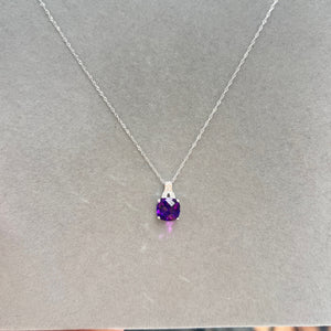 Amethyst Diamond Pendant | 14K White Gold Filigree Necklace