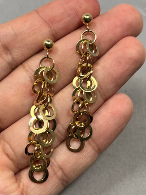 Modern Geometric Circle Drop Earrings | 14K Yellow Gold Statement Jewelry