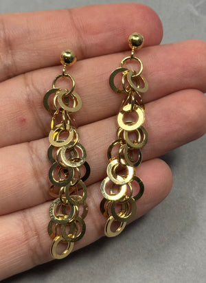 Modern Geometric Circle Drop Earrings | 14K Yellow Gold Statement Jewelry