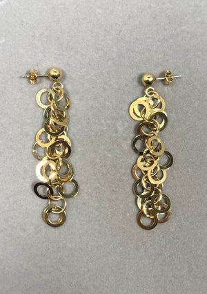 Modern Geometric Circle Drop Earrings | 14K Yellow Gold Statement Jewelry