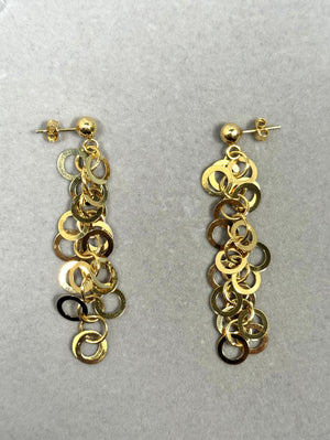 Modern Geometric Circle Drop Earrings | 14K Yellow Gold Statement Jewelry