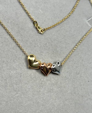 Tri Color Heart Necklace in 14K Three Tone Gold | Yellow, White & Rose Gold Pendant