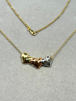 Tri Color Heart Necklace in 14K Three Tone Gold | Yellow, White & Rose Gold Pendant