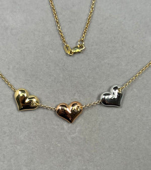Tri Color Heart Necklace in 14K Three Tone Gold | Yellow, White & Rose Gold Pendant