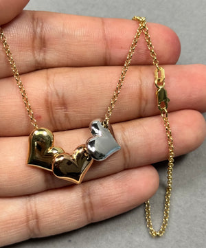Tri Color Heart Necklace in 14K Three Tone Gold | Yellow, White & Rose Gold Pendant
