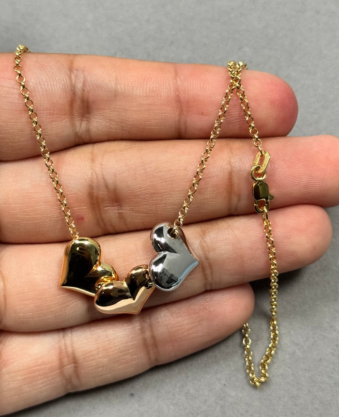 Tri Color Heart Necklace in 14K Three Tone Gold | Yellow, White & Rose Gold Pendant