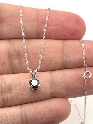 black diamond solitaire pendant in 14k white gold round design