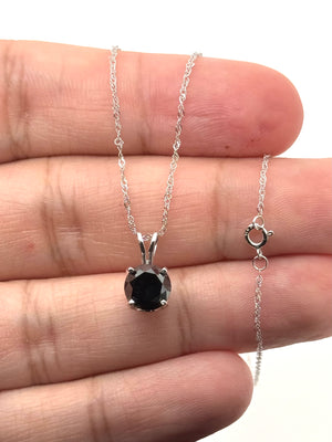 large black diamond solitaire pendant in 14k white gold necklace
