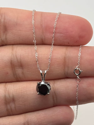 Black Diamond Solitaire Pendant | 14K White Gold Round Necklace — Bold Statement Gift for Her