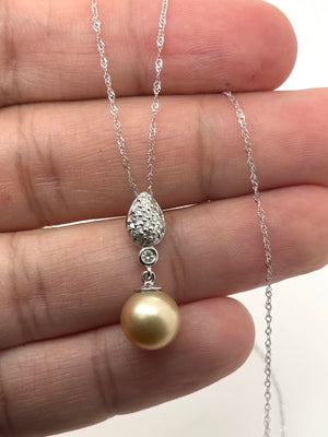 golden south sea pearl pendant in 14k white gold with diamond accents