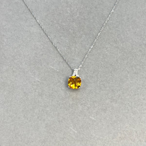 Citrine Diamond Pendant | 14K White Gold Filigree Necklace