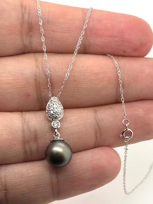 Tahitian Pearl Diamond Pendant | 14K White Gold Necklace — Luxury Bridal Gift for Her