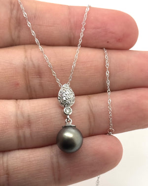 tahitian pearl diamond pendant in 14k white gold necklace