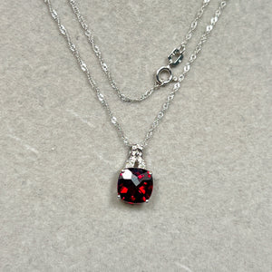 Garnet Filigree Pendant | 14K White Gold Diamond Necklace