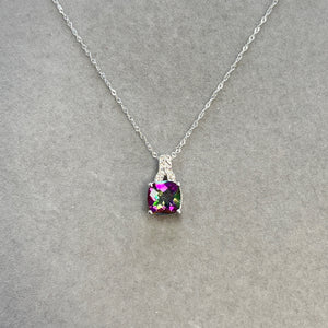 Mystic Fire Topaz Pendant – 14K White Gold Diamond Filigree Necklace