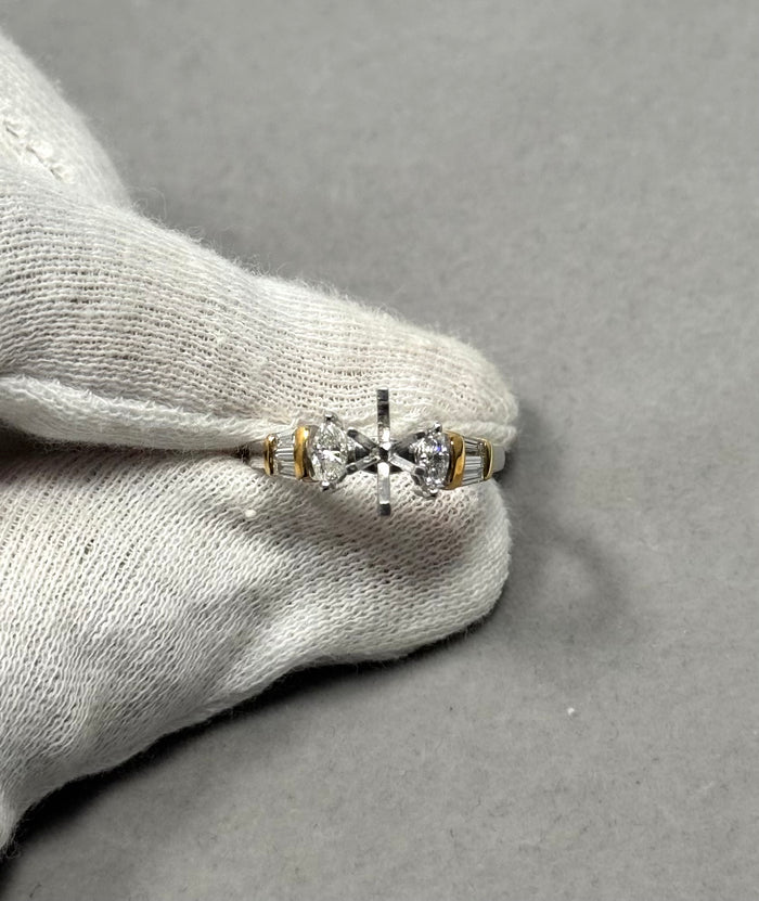 18K White Gold Diamond Ring Mounting – 0.50 Ct GH SI1, Platinum Prongs, Size 6.5, 8x4–8x5mm Center Stone, 5.70g Fine Jewelry
