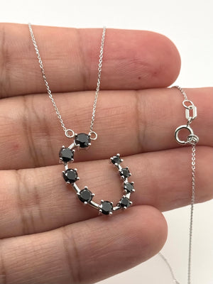 Black Diamond Journey Pendant | 14K White Gold Geometric Necklace — Elegant Statement Gift for Her