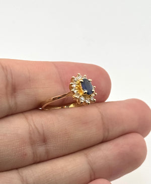 Blue Sapphire Ring | 14K Yellow Gold Diamond Accent — Elegant Cocktail Gift for Her Ring Size 6