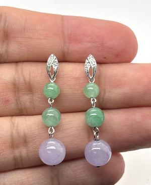 Jade dangle earrings in 18K white gold with diamond accents multicolor gemstone jewelry