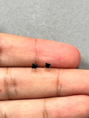 AAA Princess Cut Black Diamond Stud Earrings 1/9 Ct (2.00–2.50 mm) in 14K Blackened White Gold