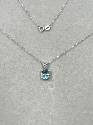 Heirloom Aquamarine Pendant | 8x6 mm Oval Scroll Design in Solid Platinum