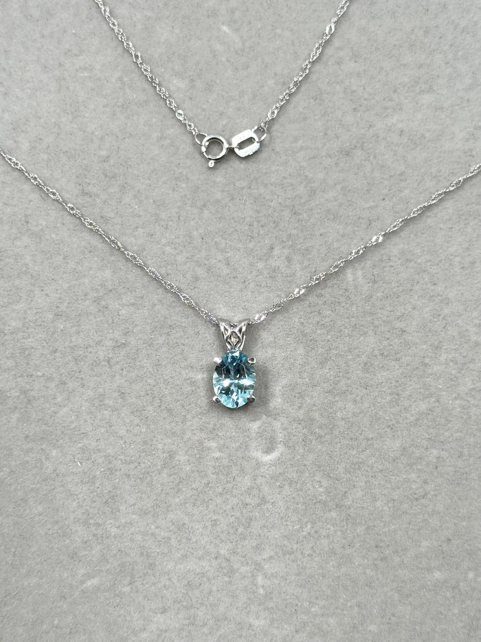 Heirloom Aquamarine Pendant | 8x6 mm Oval Scroll Design in Solid Platinum