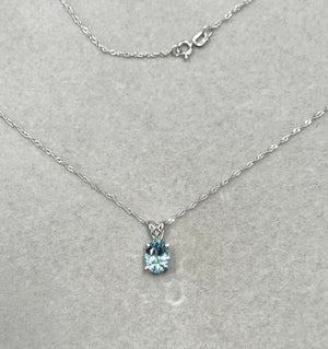 Heirloom Aquamarine Pendant | 8x6 mm Oval Scroll Design in Solid Platinum