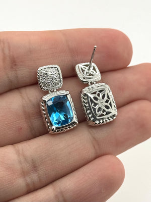 10x8mm Elongated Cushion Radiant Topaz Diamond Earrings | Sterling Silver 0.23 Ct Diamonds