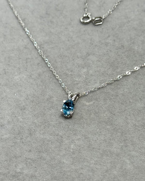 Heirloom Aquamarine Pendant – 0.50 Ct Oval 6x4 mm AAAA Aquamarine Scroll Necklace in Platinum with 18K White Gold Singapore Chain