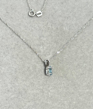 Heirloom Aquamarine Pendant – 0.50 Ct Oval 6x4 mm AAAA Aquamarine Scroll Necklace in Platinum with 18K White Gold Singapore Chain