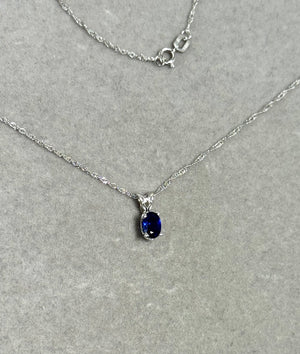 Blue Sapphire Pendant – 0.70 Ct Oval 6x4 mm AA Blue Sapphire Scroll Solitaire Necklace in Platinum with 18K White Gold Chain