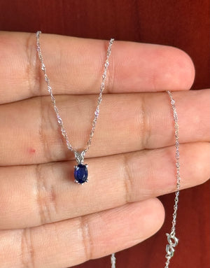Blue Sapphire Pendant – 0.70 Ct Oval 6x4 mm AA Blue Sapphire Scroll Solitaire Necklace in Platinum with 18K White Gold Chain