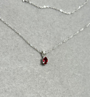 Ruby Pendant – 0.25–0.40 Ct Oval 5x3 mm AA Ruby Scroll Solitaire Necklace in Platinum with 18K White Gold Chain