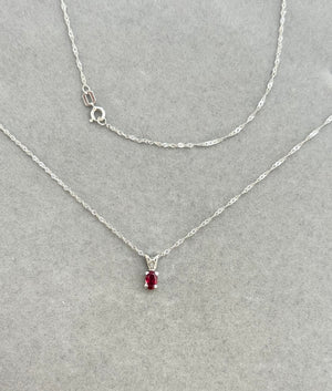 Ruby Pendant – 0.25–0.40 Ct Oval 5x3 mm AA Ruby Scroll Solitaire Necklace in Platinum with 18K White Gold Chain