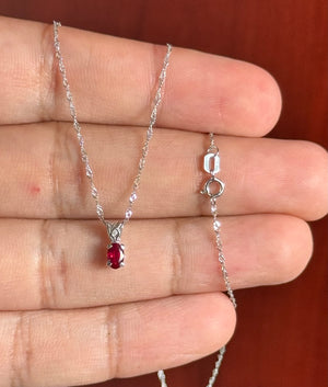 Ruby Pendant – 0.25–0.40 Ct Oval 5x3 mm AA Ruby Scroll Solitaire Necklace in Platinum with 18K White Gold Chain