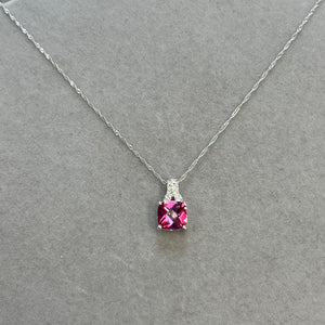 0.04 Ct Diamond & 2.12 Ct Pink Topaz Solitaire Pendant in 14K White Gold