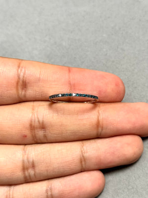 0.20 Ct Teal Blue Diamond Ring in 14K White Gold with Black Rhodium | Prong Set Blue Diamond Band, Luxury Women’s Ring, Statement Jewelry