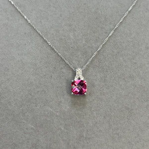 0.04 Ct Diamond & 2.12 Ct Pink Topaz Solitaire Pendant in 14K White Gold