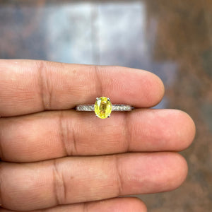 1/10 Ct Diamond & 1.50 Ct AAA Yellow Sapphire Ring in 14K White Gold – Oval Cut Gemstone Fine Jewelry Size 7.5