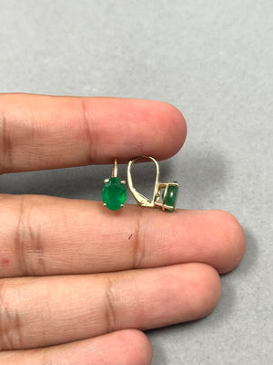 Natural Emerald Lever Back Earrings – 1.82–2.55 Ct Oval 8x6 mm AA Emerald Dangle Earrings in 14K Yellow Gold