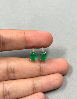 Natural Emerald Lever Back Earrings – 1.82–2.55 Ct Oval 8x6 mm AA Emerald Dangle Earrings in 14K Yellow Gold